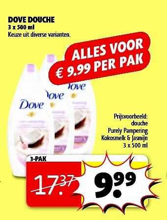 Aanbiedingen Douche purely pampering kokosmelk + jasmijn - Dove - Geldig van 05/08/2014 tot 17/08/2014 bij Kruidvat