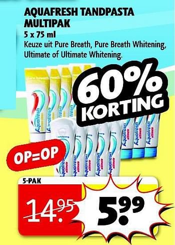 Aanbiedingen Aquafresh tandpasta multipak - Aquafresh - Geldig van 05/08/2014 tot 17/08/2014 bij Kruidvat