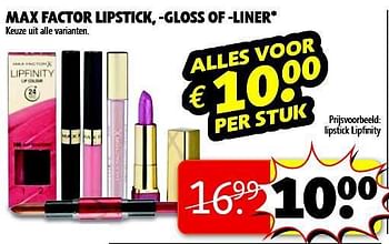 Aanbiedingen Lipstick lipfinity - Max Factor - Geldig van 05/08/2014 tot 17/08/2014 bij Kruidvat