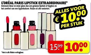 Aanbiedingen L`oréal paris lipstick extraordinaire - L'Oreal Paris - Geldig van 05/08/2014 tot 17/08/2014 bij Kruidvat
