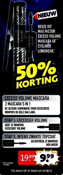 Aanbiedingen Excess volume mascara - Huismerk - Kruidvat - Geldig van 05/08/2014 tot 17/08/2014 bij Kruidvat