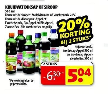 Aanbiedingen Bio diksap appel en bio diksap appel - zwarte bes - Huismerk - Kruidvat - Geldig van 05/08/2014 tot 17/08/2014 bij Kruidvat