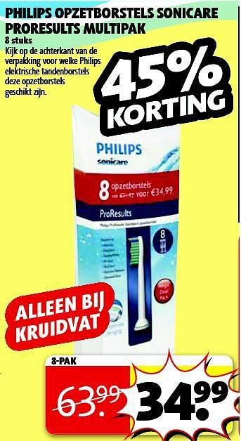 Aanbiedingen Philips opzetborstels sonicare proresults multipak - Philips - Geldig van 05/08/2014 tot 17/08/2014 bij Kruidvat