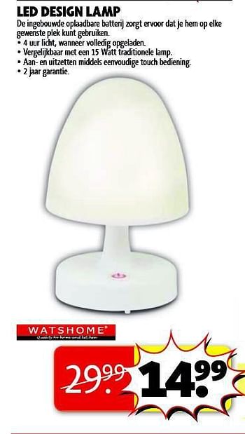 Aanbiedingen Led design lamp - Watshome - Geldig van 05/08/2014 tot 17/08/2014 bij Kruidvat