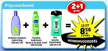 Aanbiedingen Andrélon shampoo iedere dag vaseline bodylotion axe - Andrelon - Geldig van 05/08/2014 tot 17/08/2014 bij Trekpleister