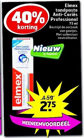 Aanbiedingen Elmex tandpasta anti-cariës professional - Elmex - Geldig van 05/08/2014 tot 17/08/2014 bij Trekpleister