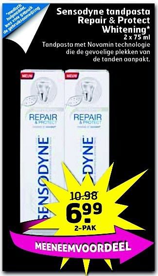 Aanbiedingen Sensodyne tandpasta repair + protect whitening - Sensodyne - Geldig van 05/08/2014 tot 17/08/2014 bij Trekpleister