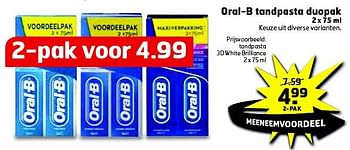 Aanbiedingen Tandpasta 3d white brilliance - Oral-B - Geldig van 05/08/2014 tot 17/08/2014 bij Trekpleister