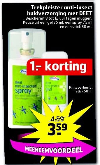 Aanbiedingen Trekpleister anti-insect huidverzorging met deet - Huismerk - Trekpleister - Geldig van 05/08/2014 tot 17/08/2014 bij Trekpleister