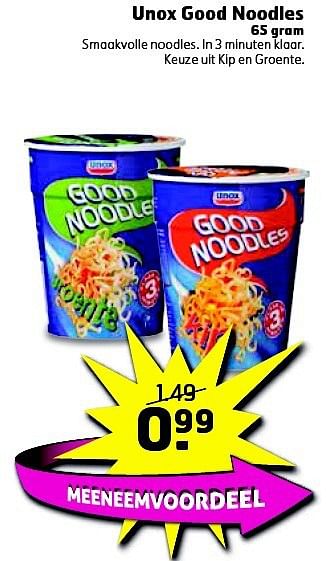 Aanbiedingen Unox good noodles - Unox - Geldig van 05/08/2014 tot 17/08/2014 bij Trekpleister