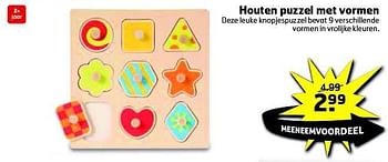 Aanbiedingen Houten puzzel met vormen - Huismerk - Trekpleister - Geldig van 05/08/2014 tot 17/08/2014 bij Trekpleister