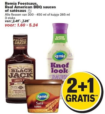Aanbiedingen Remia feestsaus, real american bbq sauces of satésaus - Remia - Geldig van 06/08/2014 tot 12/08/2014 bij Hoogvliet