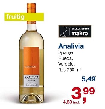 Aanbiedingen Analivia - Witte wijnen - Geldig van 06/08/2014 tot 26/08/2014 bij Makro