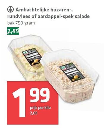 Aanbiedingen Ambachtelijke huzaren-, rundvlees of aardappel-spek salade - Spar - Geldig van 07/08/2014 tot 13/08/2014 bij Spar