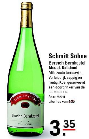 Aanbiedingen Schmitt söhne bereich bernkastel - Witte wijnen - Geldig van 07/08/2014 tot 25/08/2014 bij Sligro