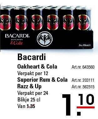 Aanbiedingen Bacardi oakheart + cola - Bacardi - Geldig van 07/08/2014 tot 25/08/2014 bij Sligro