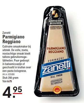 Aanbiedingen Zanetti parmigiano reggiano - Zanetti - Geldig van 07/08/2014 tot 25/08/2014 bij Sligro