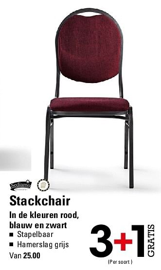 Aanbiedingen Stackchair in de kleuren rood, blauw en zwart - Sediamo - Geldig van 07/08/2014 tot 25/08/2014 bij Sligro
