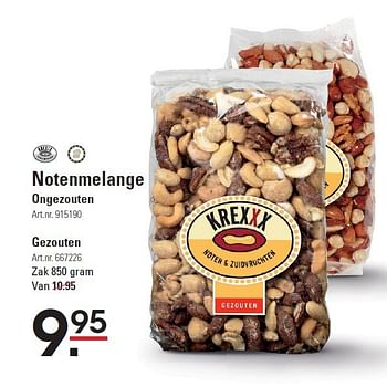 Aanbiedingen Notenmelange ongezouten - krexxx - Geldig van 07/08/2014 tot 25/08/2014 bij Sligro