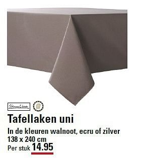 Aanbiedingen Tafellaken uni in de kleuren walnoot, ecru of zilver - ShinnLine - Geldig van 07/08/2014 tot 25/08/2014 bij Sligro