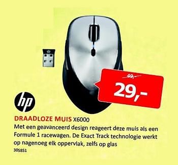 Aanbiedingen Hp draadloze muis x6000 - HP - Geldig van 08/08/2014 tot 24/08/2014 bij De Harense Smid