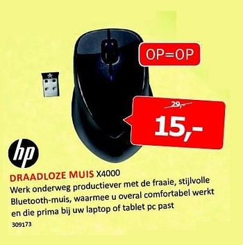 Aanbiedingen Hp draadloze muis x4000 - HP - Geldig van 08/08/2014 tot 24/08/2014 bij De Harense Smid
