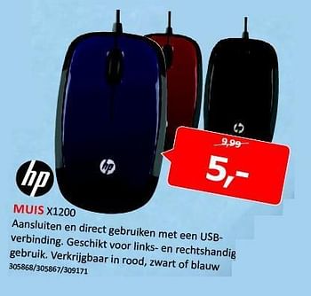 Aanbiedingen Hp muis x1200 - HP - Geldig van 08/08/2014 tot 24/08/2014 bij De Harense Smid