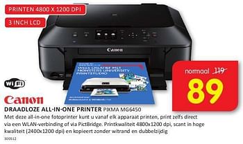 Aanbiedingen Canon draadloze all-in-one printer pixma mg6450 - Canon - Geldig van 08/08/2014 tot 24/08/2014 bij It's Electronics