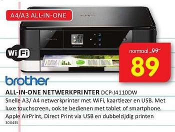 Aanbiedingen Brother all-in-one netwerkprinter dcp-j4110dw - Brother - Geldig van 08/08/2014 tot 24/08/2014 bij It's Electronics