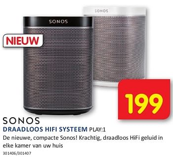 Aanbiedingen Sonos draadloos hifi systeem play:1 - Sonos - Geldig van 08/08/2014 tot 24/08/2014 bij It's Electronics