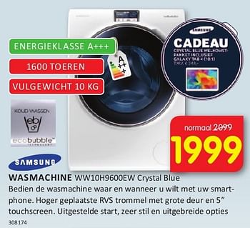 Aanbiedingen Samsung wasmachine ww10h9600ew crystal blue - Samsung - Geldig van 08/08/2014 tot 24/08/2014 bij It's Electronics
