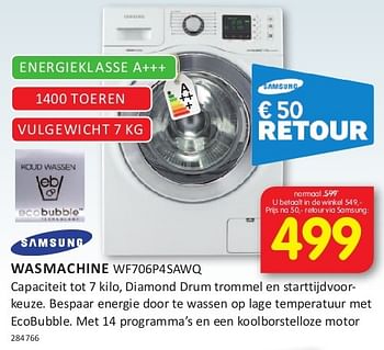 Aanbiedingen Samsung wasmachine wf706p4sawq - Samsung - Geldig van 08/08/2014 tot 24/08/2014 bij It's Electronics