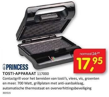 Aanbiedingen Princess tosti-apparaat 117000 - Princess - Geldig van 08/08/2014 tot 24/08/2014 bij It's Electronics