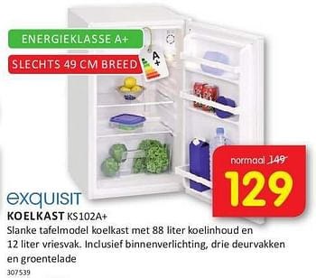 Aanbiedingen Exquisit koelkast ks102a+ - Exquisit - Geldig van 08/08/2014 tot 24/08/2014 bij It's Electronics
