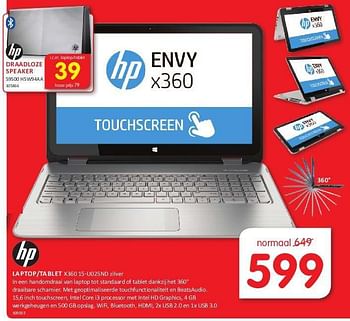 Aanbiedingen Hp laptop-tablet x360 15-u025nd zilver - HP - Geldig van 08/08/2014 tot 24/08/2014 bij It's Electronics