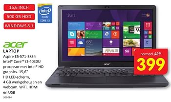 Aanbiedingen Acer laptop aspire e5-571-38s4 - Acer - Geldig van 08/08/2014 tot 24/08/2014 bij It's Electronics