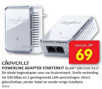 Aanbiedingen Devolo powerline adapter starterkit dlan 500 duo 9117 - Devolo - Geldig van 08/08/2014 tot 24/08/2014 bij It's Electronics