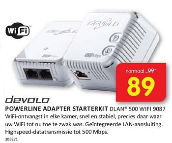 Aanbiedingen Devolo powerline adapter starterkit dlan 500 wifi 9087 - Devolo - Geldig van 08/08/2014 tot 24/08/2014 bij It's Electronics