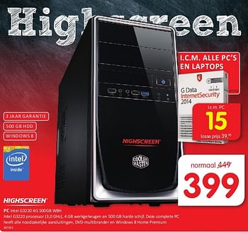 Aanbiedingen Highscreen pc intel g3220 4g 500gb w8h - Highscreen - Geldig van 08/08/2014 tot 24/08/2014 bij It's Electronics
