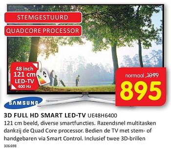 Aanbiedingen Samsung 3d full hd smart led-tv ue48h6400 - Samsung - Geldig van 08/08/2014 tot 24/08/2014 bij It's Electronics