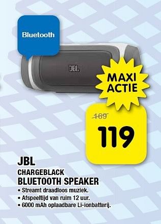 Aanbiedingen Jbl bluetooth speaker chargeblack - JBL - Geldig van 08/08/2014 tot 26/08/2014 bij Maxwell