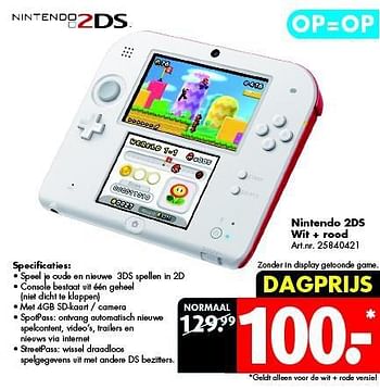 Aanbiedingen Nintendo 2ds wit + rood - Nintendo - Geldig van 09/08/2014 tot 24/08/2014 bij Bart Smit