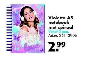 Aanbiedingen Violetta a5 notebook met spiraal - Violetta - Geldig van 09/08/2014 tot 24/08/2014 bij Bart Smit