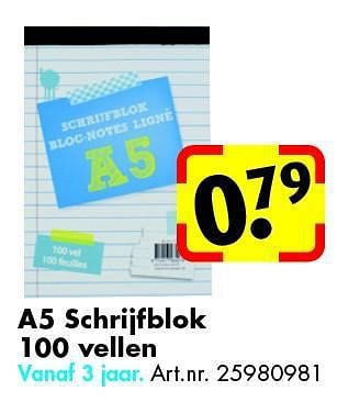 Aanbiedingen A5 schrijfblok 100 vellen - Huismerk - Bart Smit - Geldig van 09/08/2014 tot 24/08/2014 bij Bart Smit