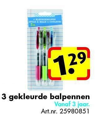 Aanbiedingen 3 gekleurde balpennen - Huismerk - Bart Smit - Geldig van 09/08/2014 tot 24/08/2014 bij Bart Smit