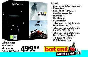 Aanbiedingen Xbox one + kinect day one - Microsoft - Geldig van 09/08/2014 tot 24/08/2014 bij Bart Smit