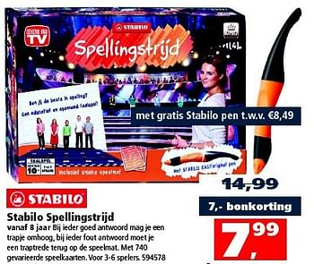 Aanbiedingen Stabilo spellingstrijd - Stabilo - Geldig van 09/08/2014 tot 14/09/2014 bij Intertoys