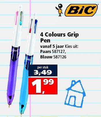Aanbiedingen 4 colours grip pen - BIC - Geldig van 09/08/2014 tot 14/09/2014 bij Intertoys