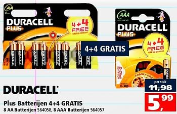 Aanbiedingen Plus batterijen 4+4 gratis - Duracell - Geldig van 09/08/2014 tot 14/09/2014 bij Intertoys