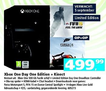 Aanbiedingen Xbox one day one edition + kinect - Microsoft - Geldig van 09/08/2014 tot 14/09/2014 bij Intertoys